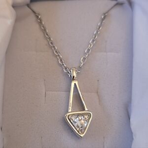 D'Orlan Bijoux Silver Triangle Pendant Necklace with Swarovski Crystal, NWT!